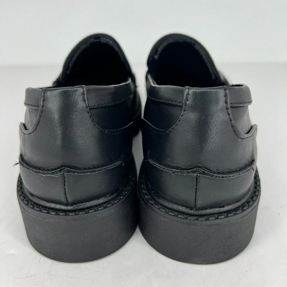 A New Day Womens Penny Black Faux Leather Classic Slip On Block Size 9 Loafers